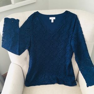 Susan Graver Stretch Lace V-Neck Long Sleeve Top